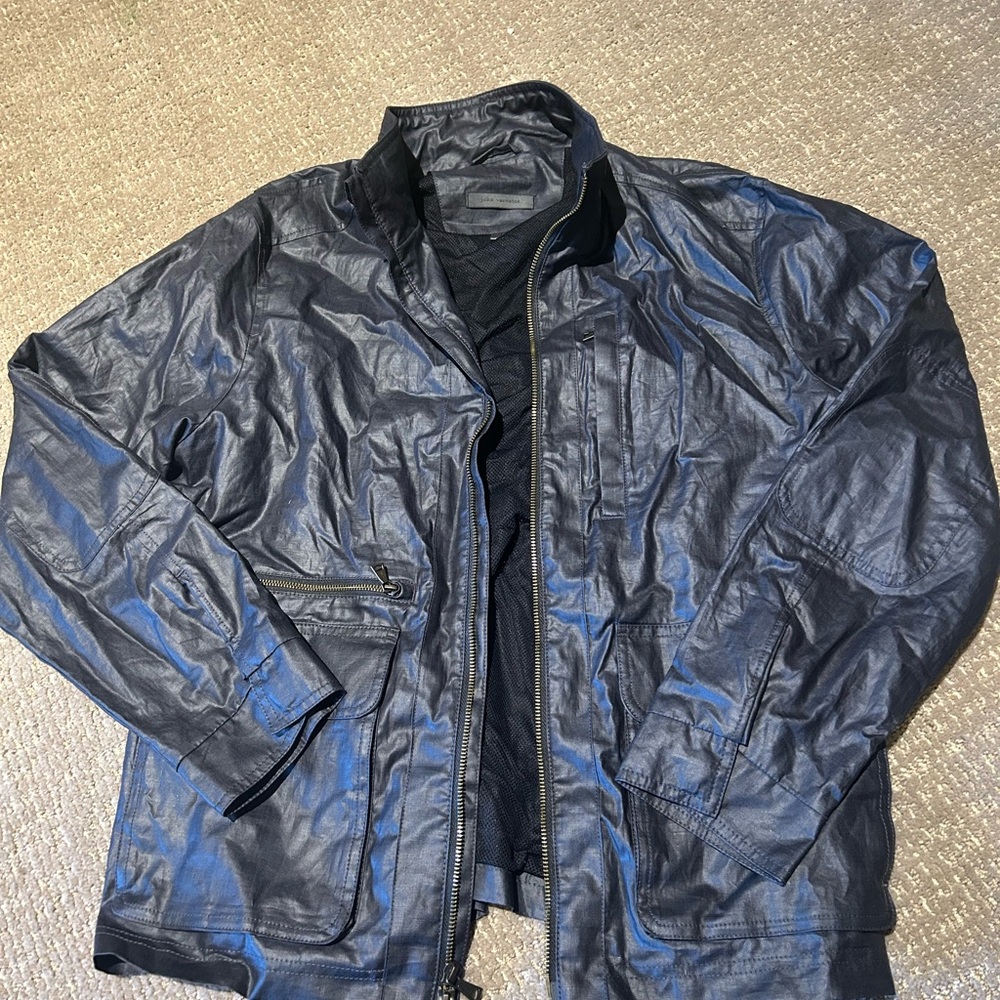John Varvatos Dark navy/ black Lightweight coated linen Jacket
